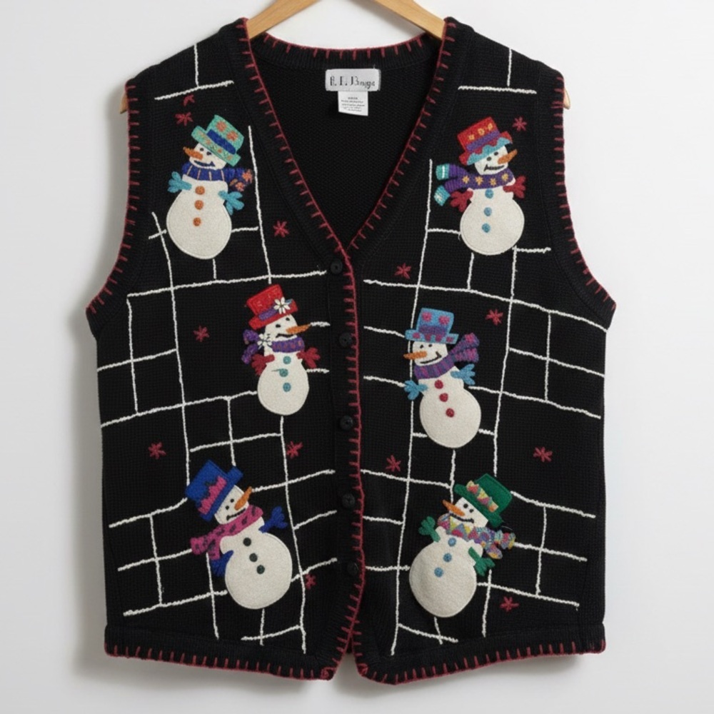 B.P. Design Snowman Christmas Vest L Women Ugly Xmas Sweater Embroidered